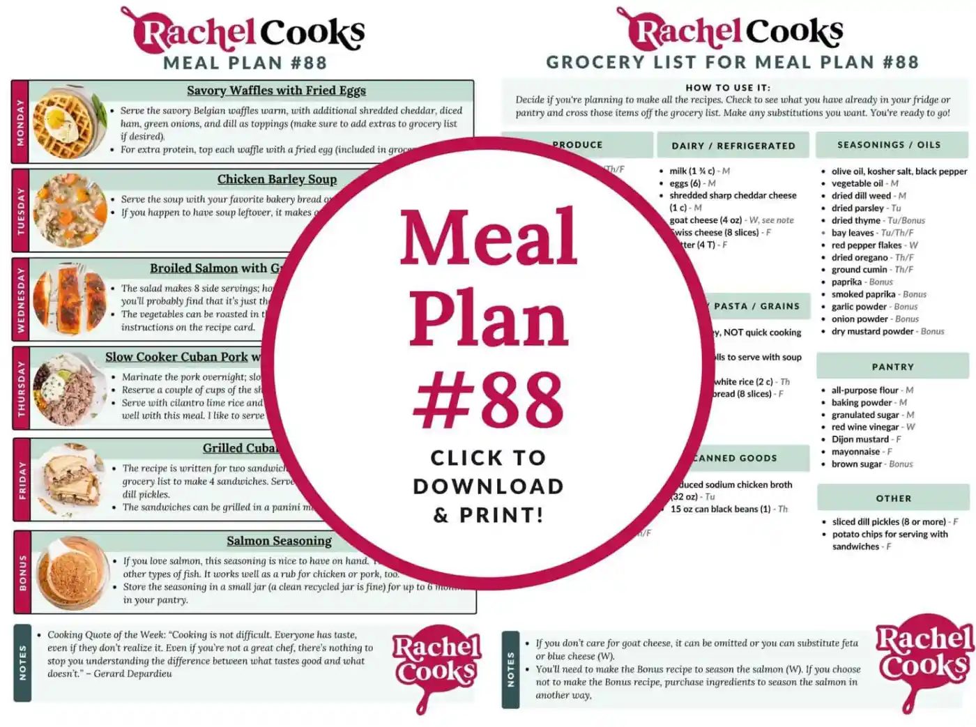 Meal plan 88 preview image with images of both pages included.