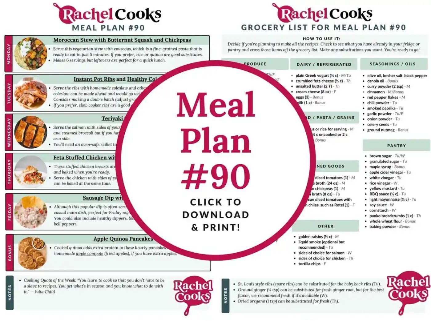 Meal plan 90 preview image, showing both pages.