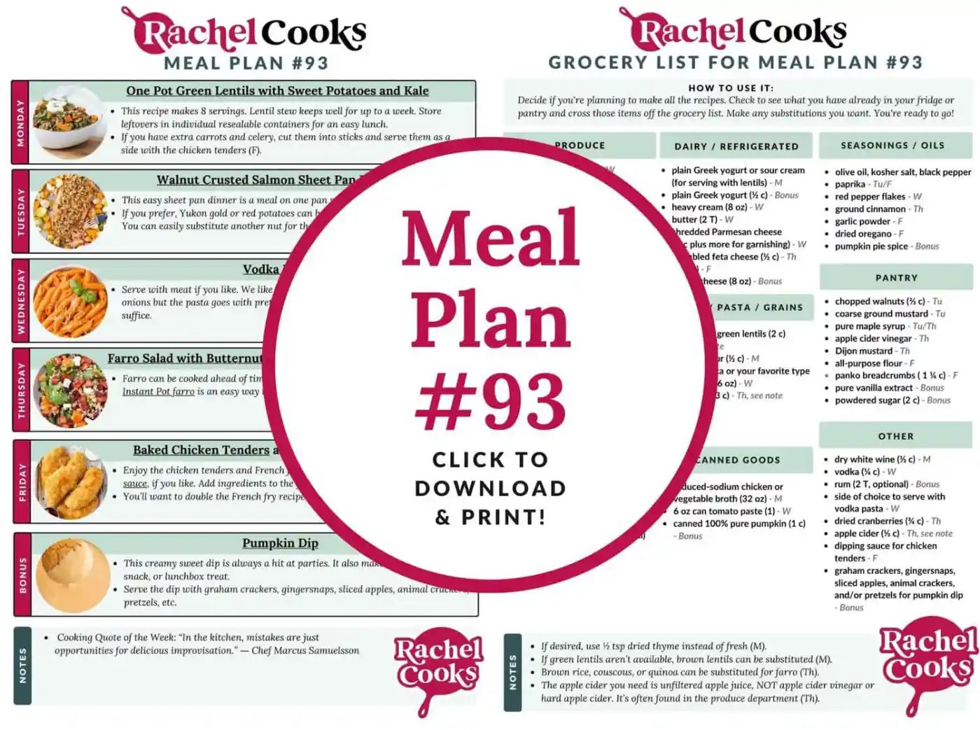 Meal plan 93 preview image with both pages shown.