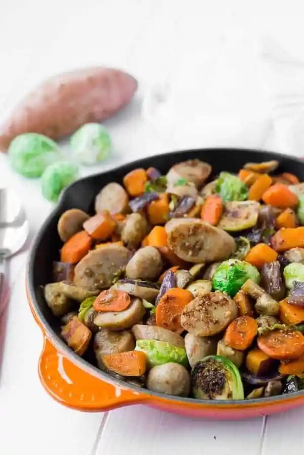 One Pan Sausage Dinner, served with Fall Vegetables