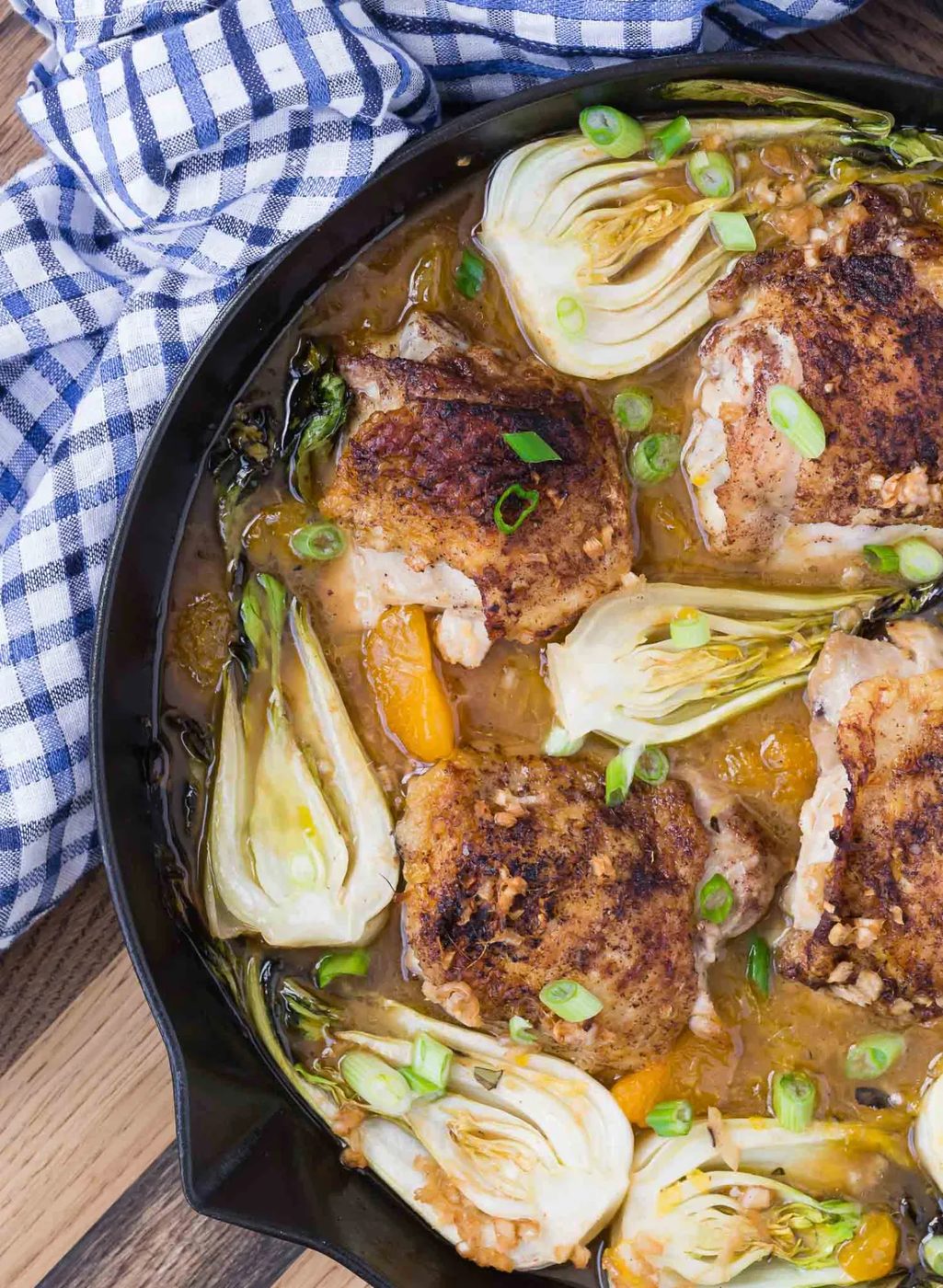 Orange Chicken Thighs, served with Bok Choy – ONE PAN!
