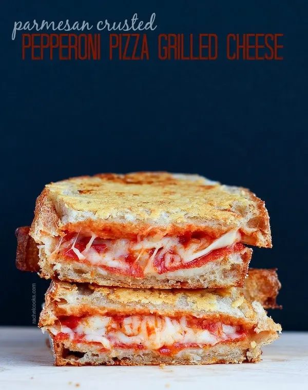Parmesan Crusted Pepperoni Pizza Grilled Cheese