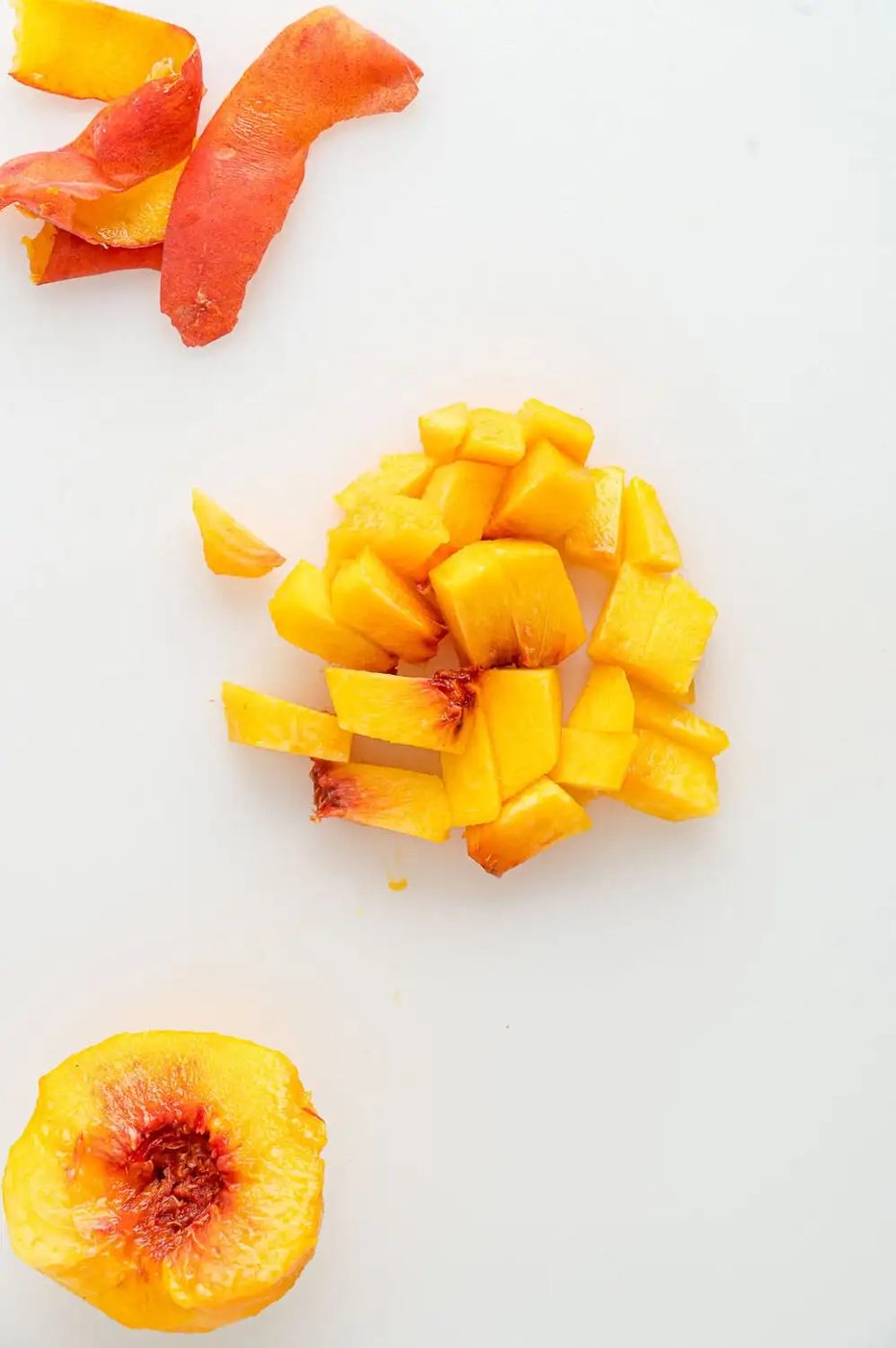 Peaches peeled and cut into cubes.
