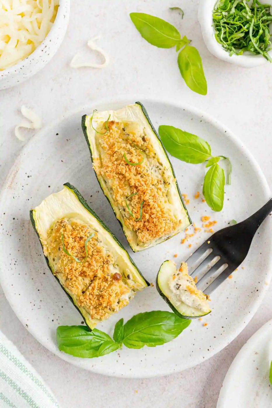 Cheese & Pesto Stuffed Zucchini