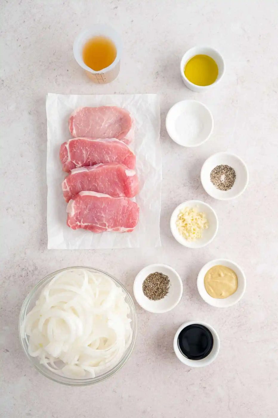 Ingredients needed for pork chop recipe.