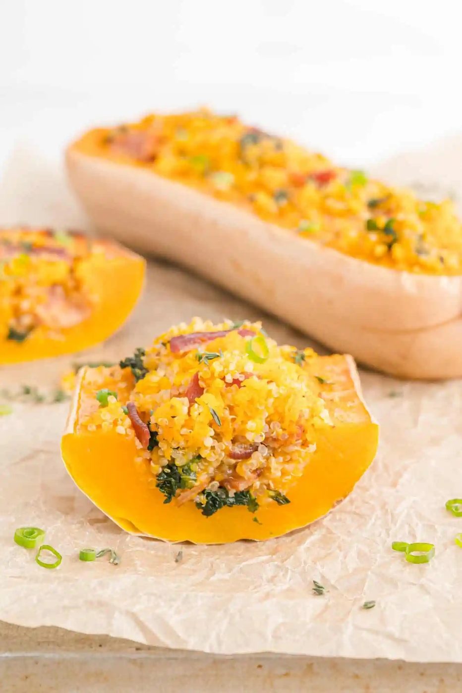 Stuffed Butternut Squash (Quinoa, Kale & Bacon)