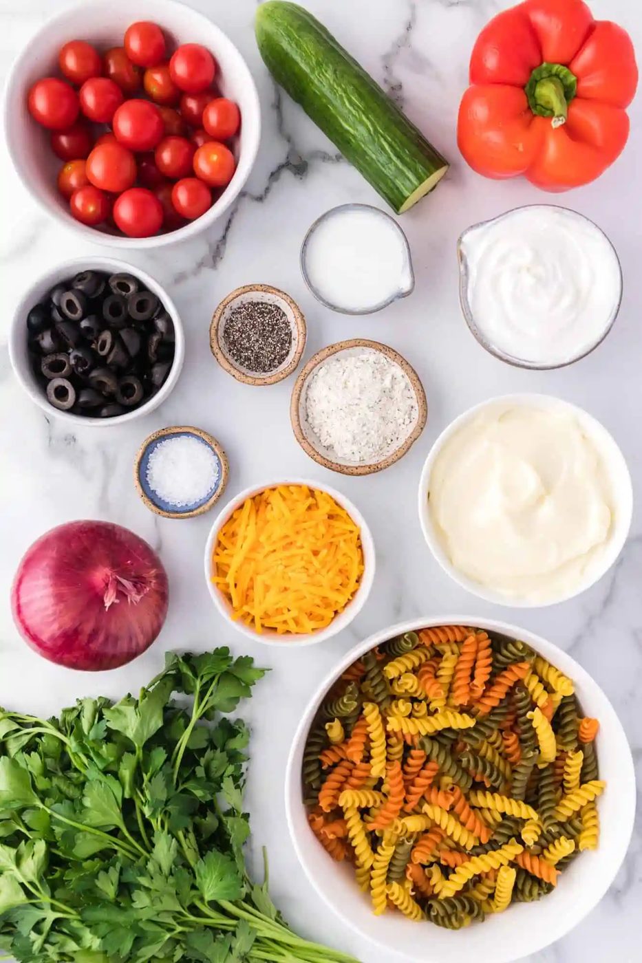 Overhead view of ingredients needed for recipe.