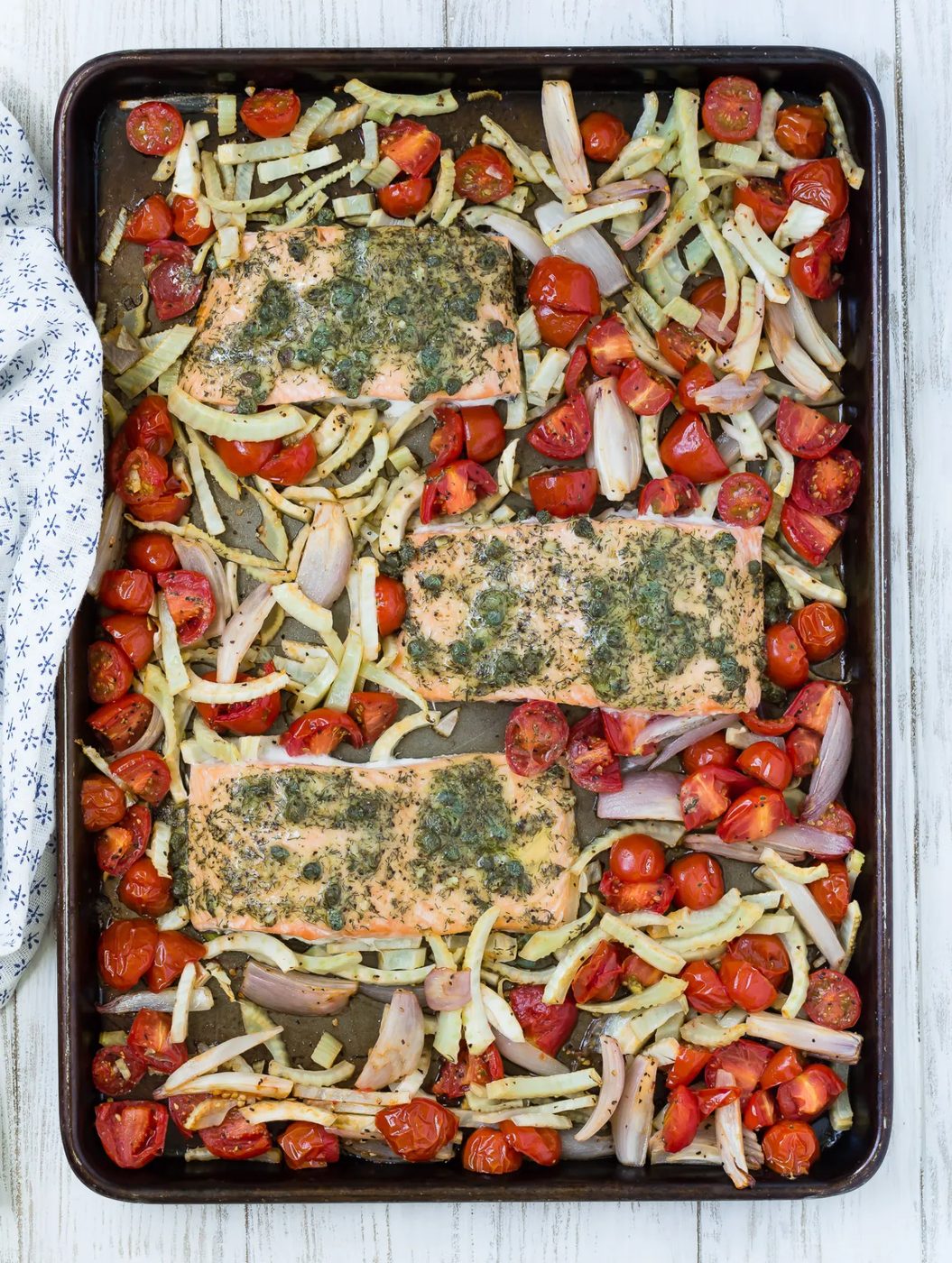 Salmon with Tomatoes & Fennel (sheet pan meal!)