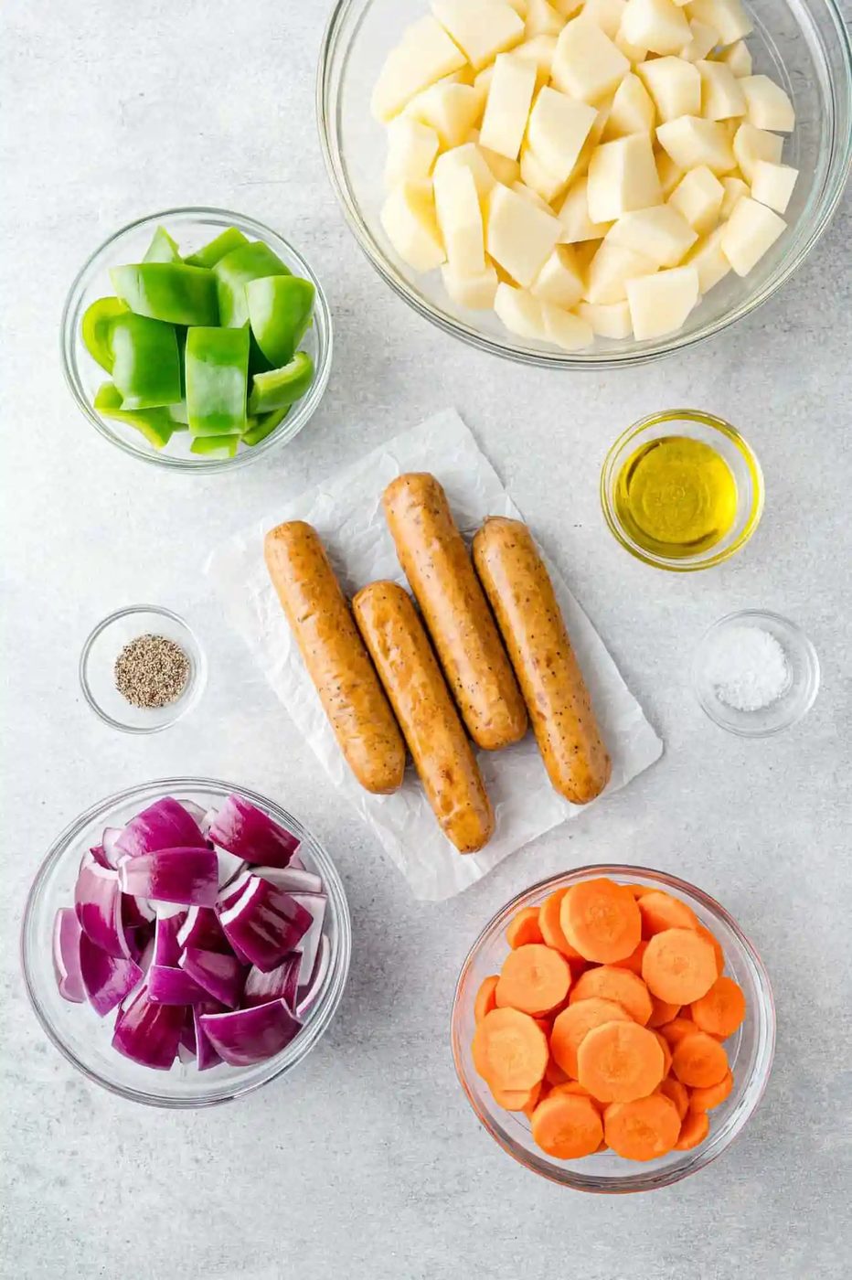 Overhead view of ingredients needed for recipe.