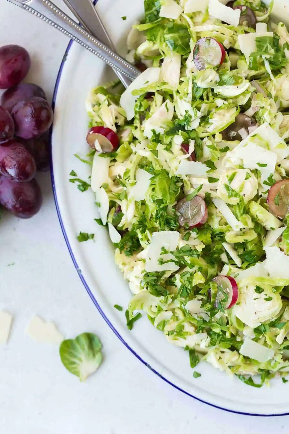 Shaved Brussels Sprouts Salad, served with Grapes & Parmesan