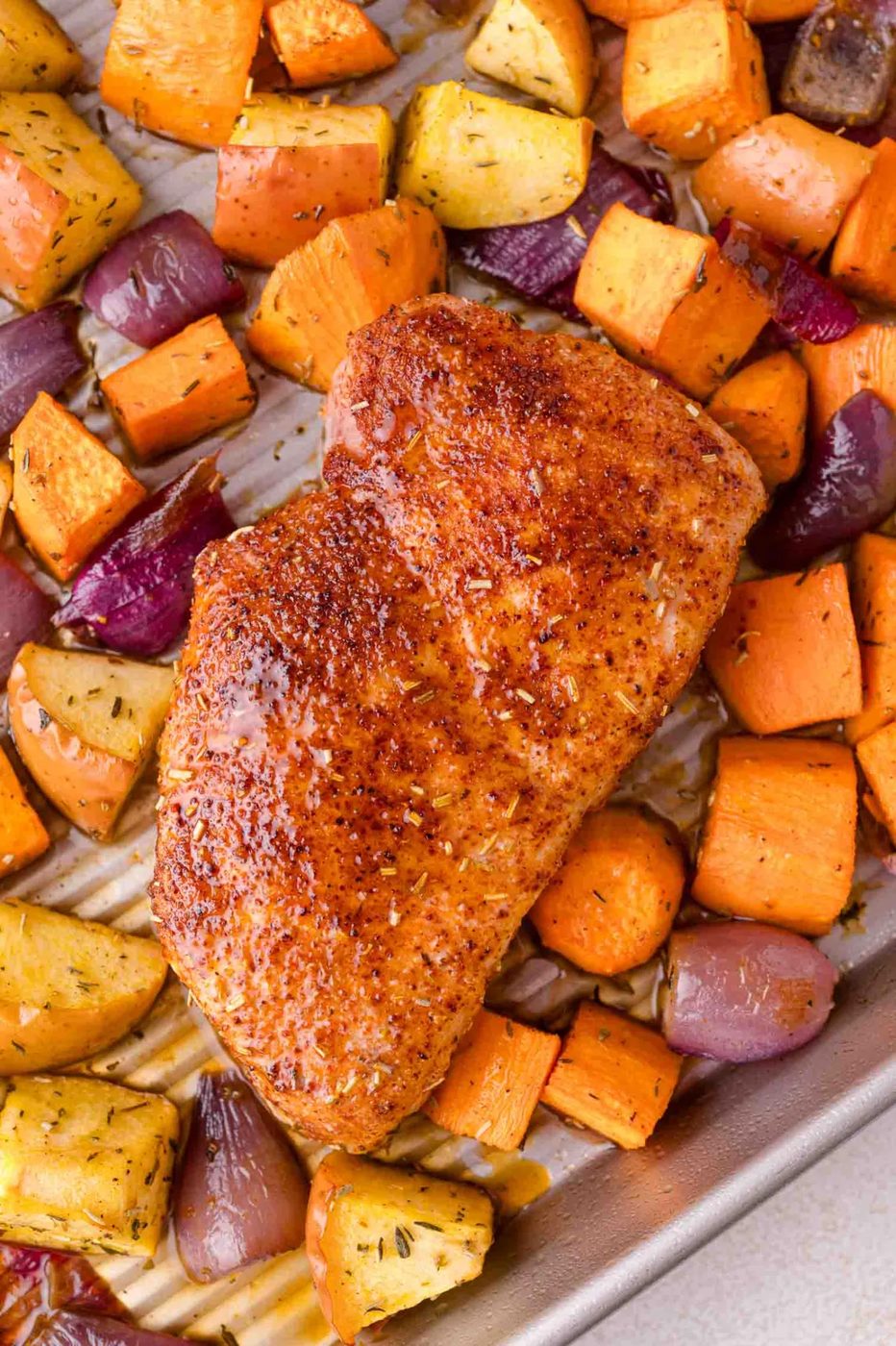 Sheet Pan Pork Chops plus Apples and Sweet Potatoes