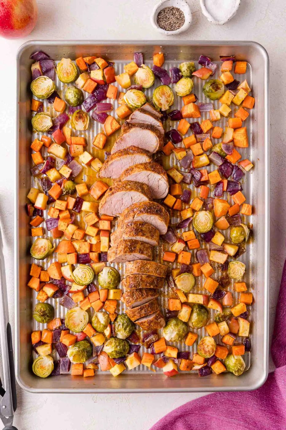 Sheet Pan Pork Tenderloin plus Apples and Sweet Potatoes