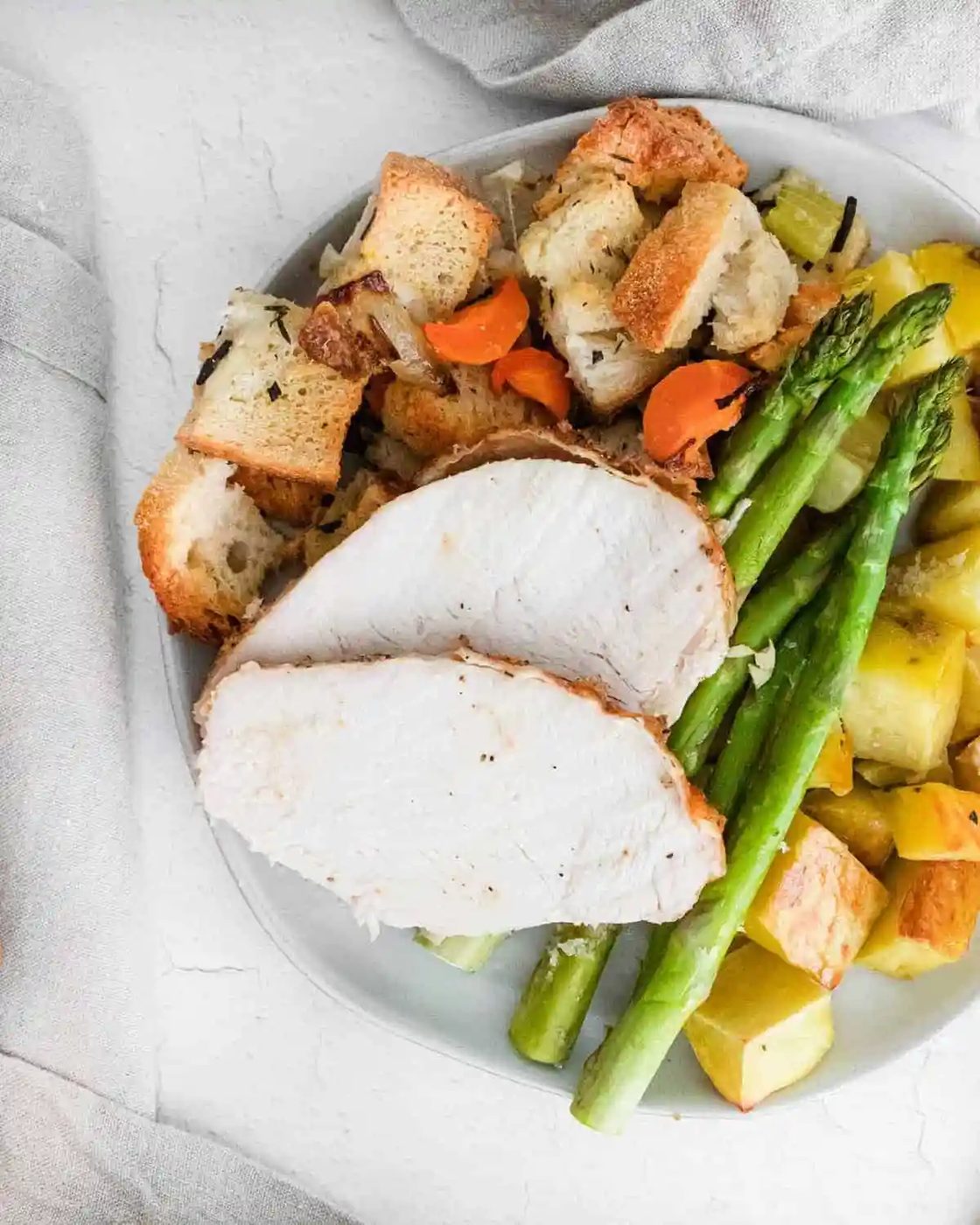 Plated Thanksgiving dinner.
