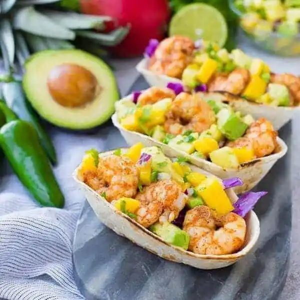 Shrimp Tacos plus Mango Avocado Salsa