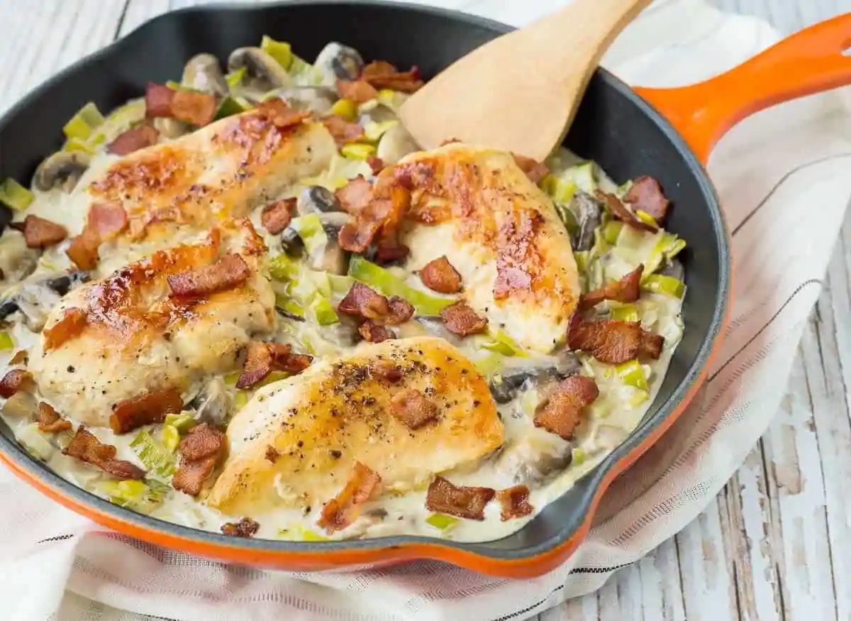 White Wine Chicken, Mushrooms and Bacon