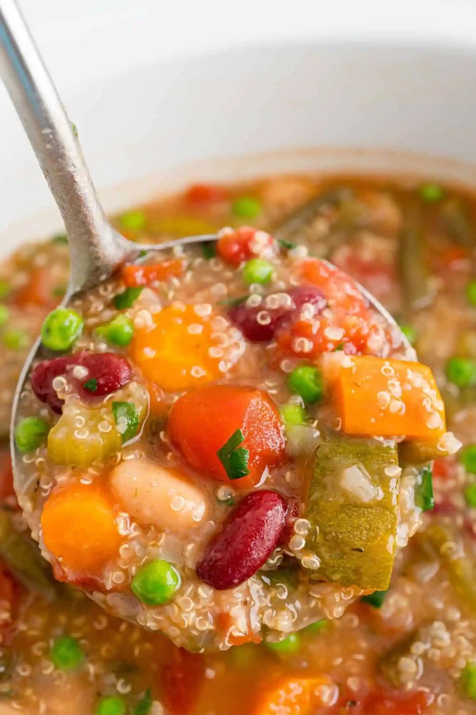 Minestrone on a ladle.