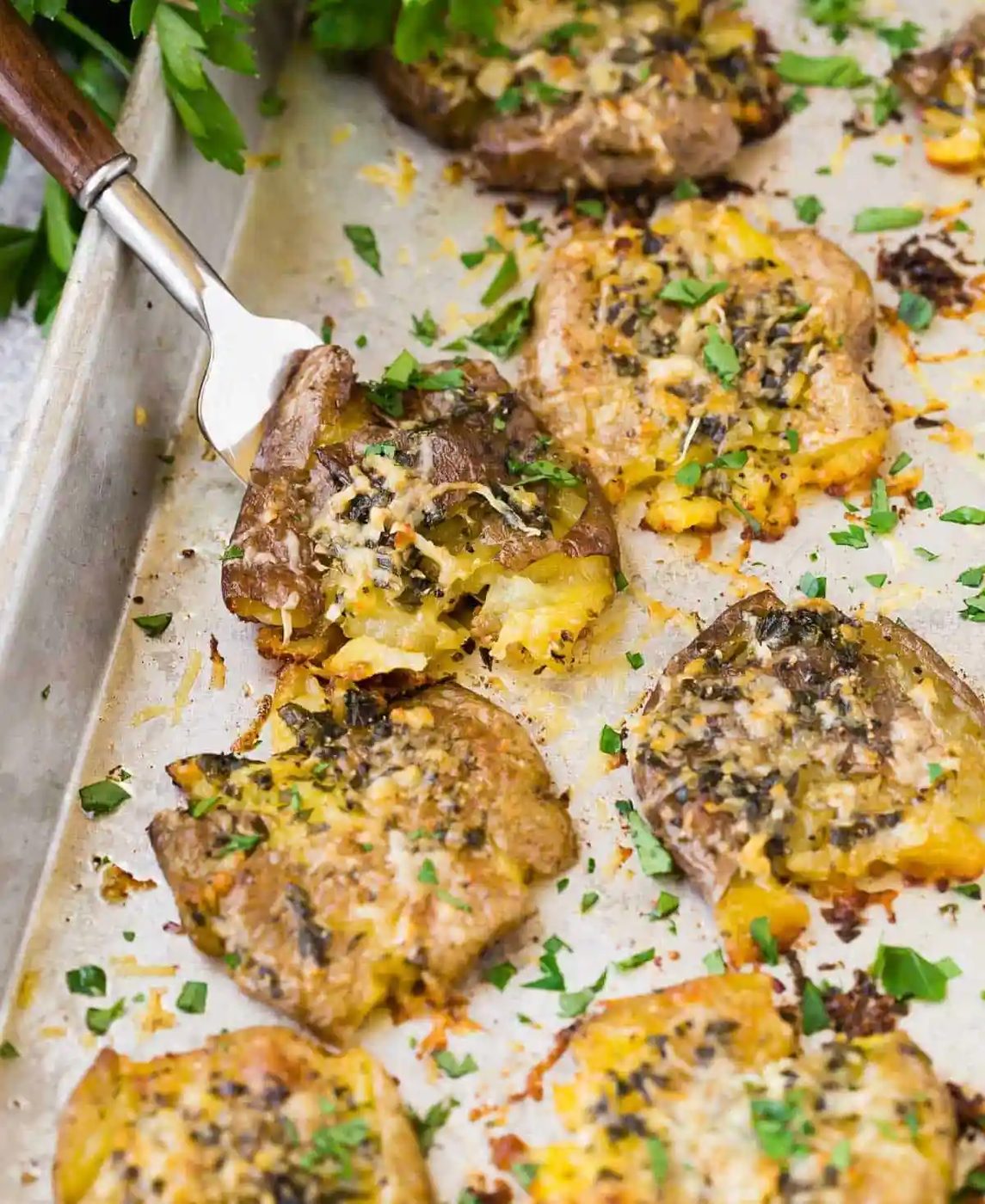 Smashed Potatoes, served with Garlic Butter and Parmesan