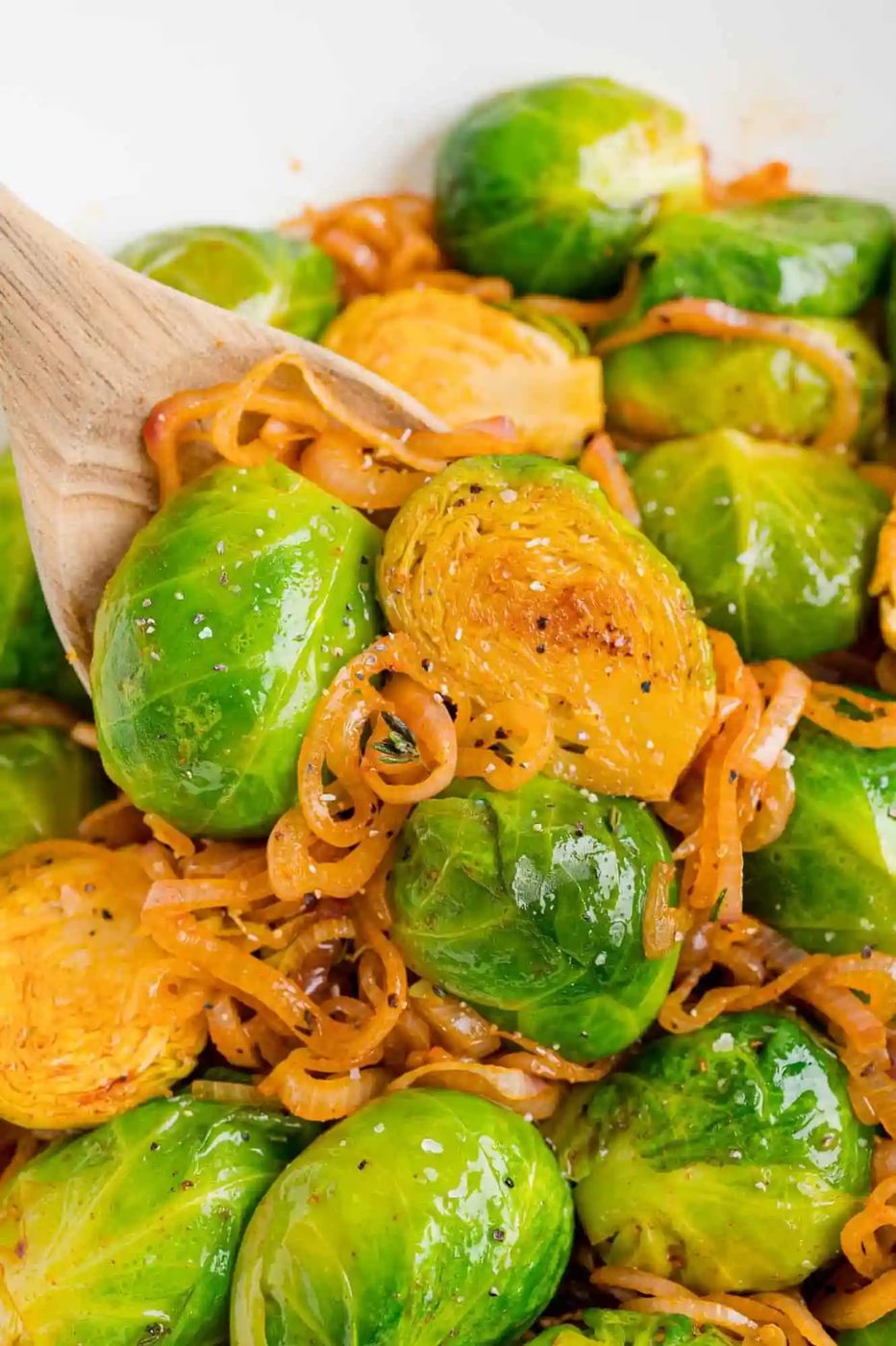 Smoky Brussels Sprouts, served with Shallots