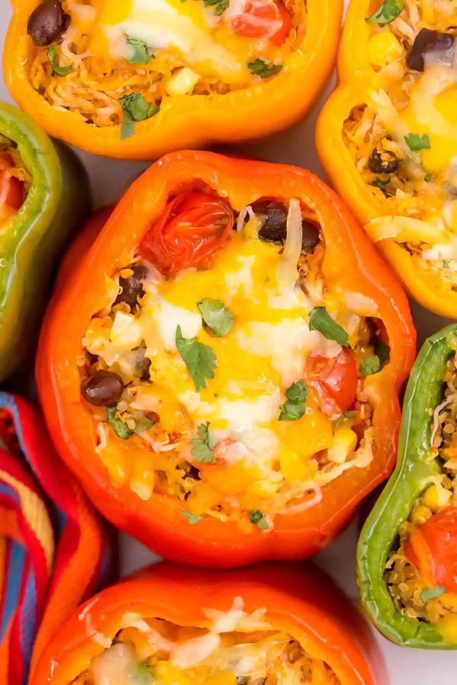 Southwestern Stuffed Peppers, served with Chicken and Quinoa