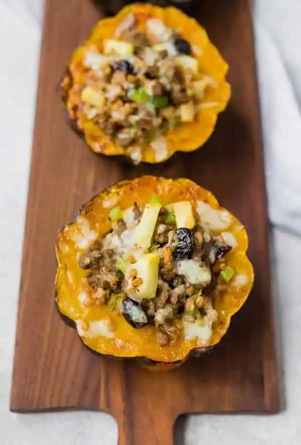 Stuffed Acorn Squash (Farro, Sausage, & Apples)