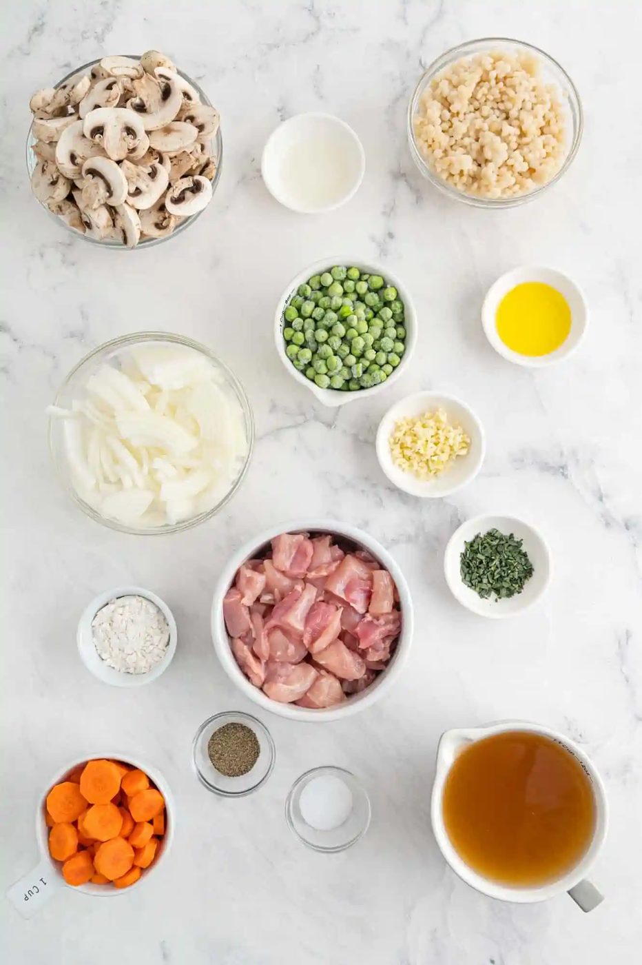 Overhead view of ingredients needed for recipe.