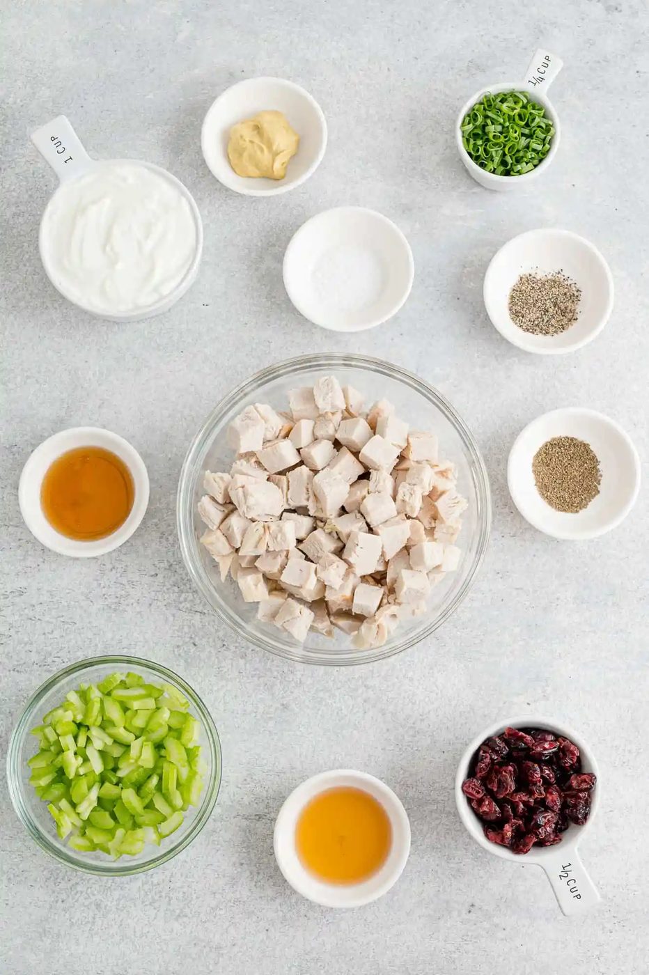 Ingredients needed for recipe including leftover turkey.