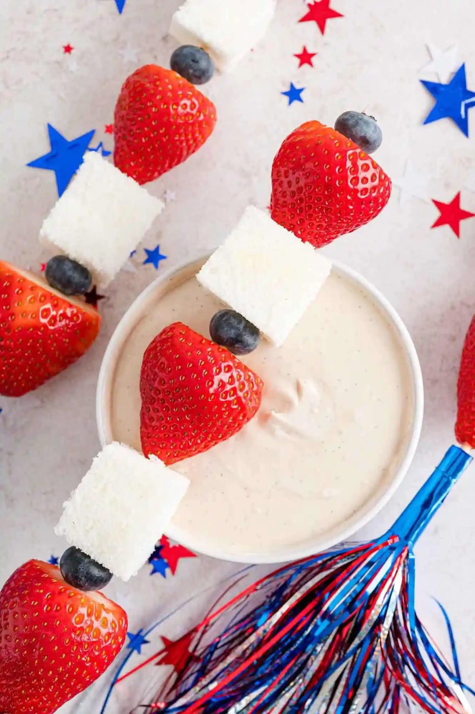Patriotic Fruit Kabobs, served with Vanilla Bean Yogurt Dip
