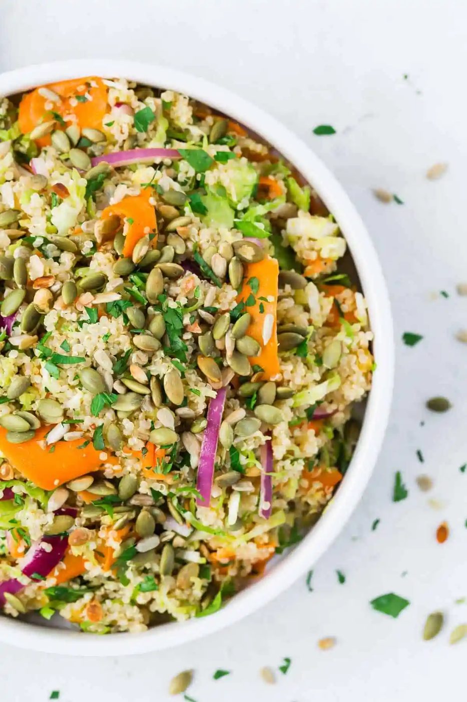 Vegan Quinoa Salad, served with Brussels Sprouts & Pepitas