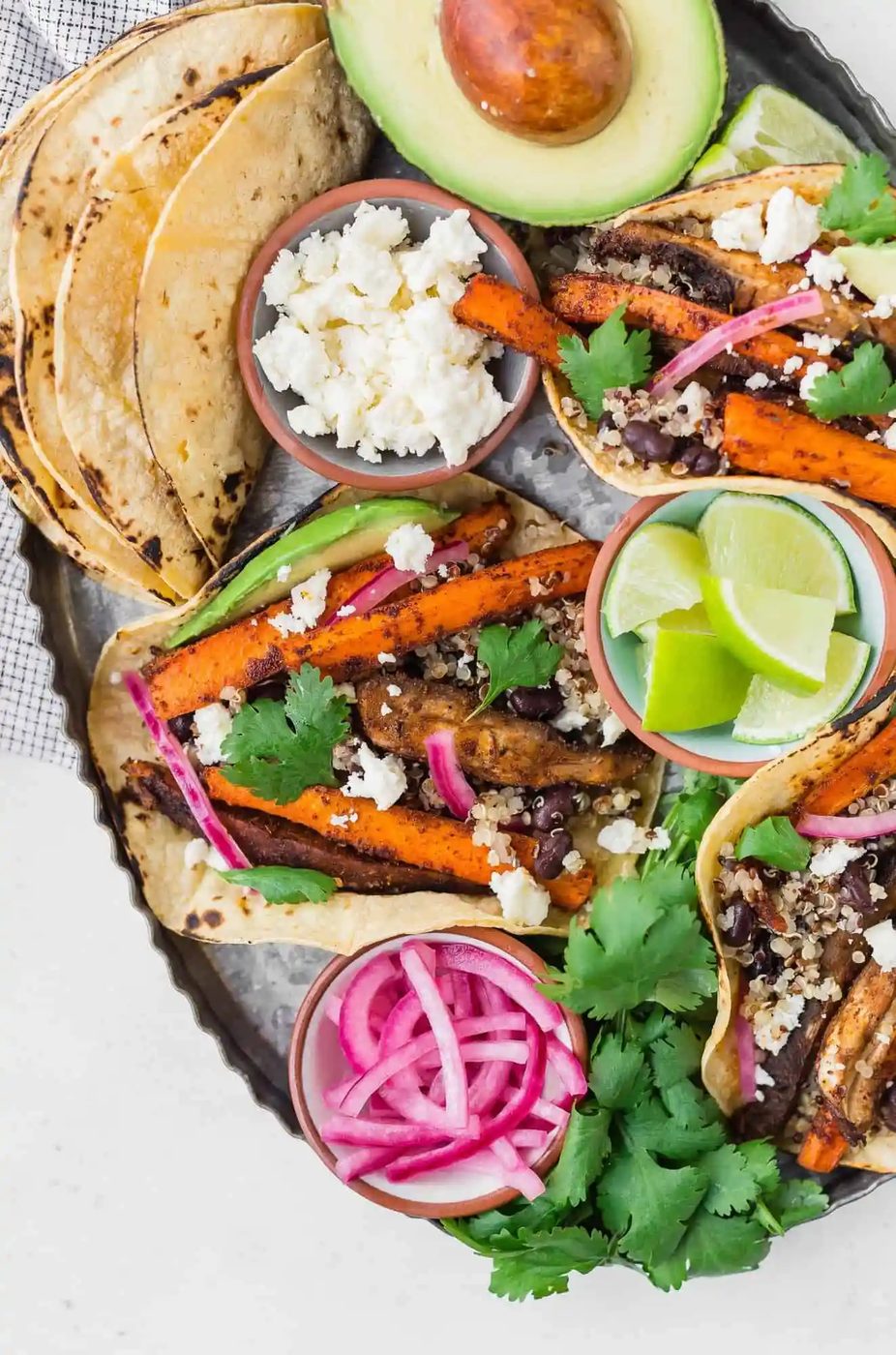 Carrot, Portobello, Quinoa and Black Bean Vegetarian Tacos, roasted