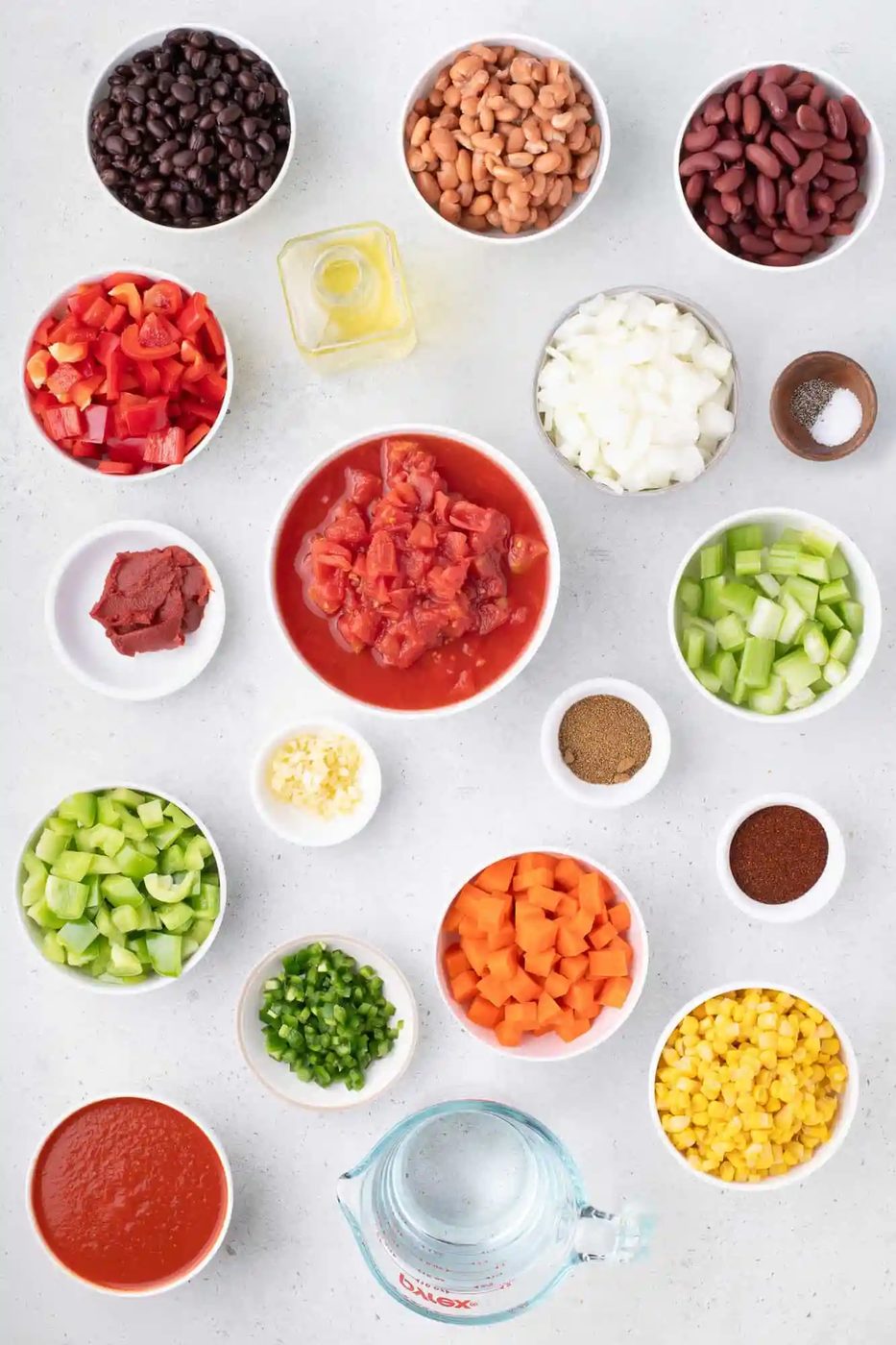 Overhead view of ingredients needed for recipe.