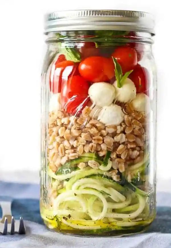 Zucchini Noodle Mason Jar Salad plus Farro and Mozzarella