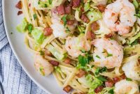 Shrimp and Brussels Sprout Pasta with White Wine Sauce