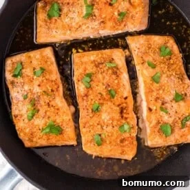 Honey garlic salmon topped with vibrant fresh parsley, ready to be served.