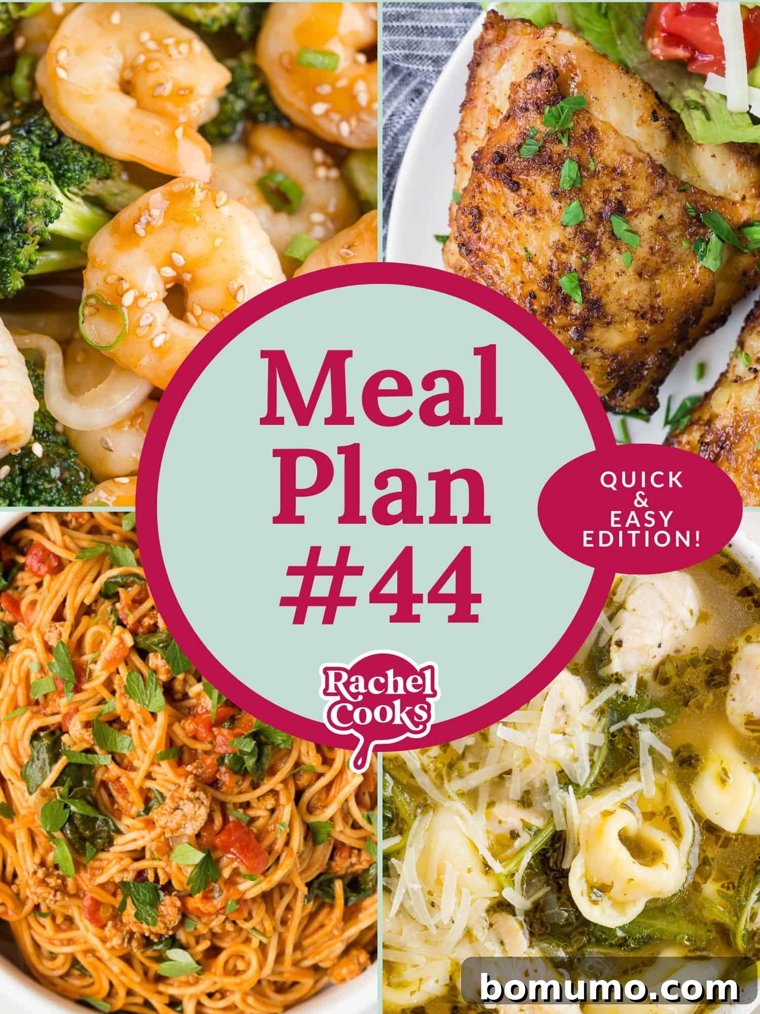 Meal Plan 44: Quick and Easy 2 Meal plan 44 graphic, featuring photos and text, showcasing a variety of delicious and easy-to-make dishes for the week.