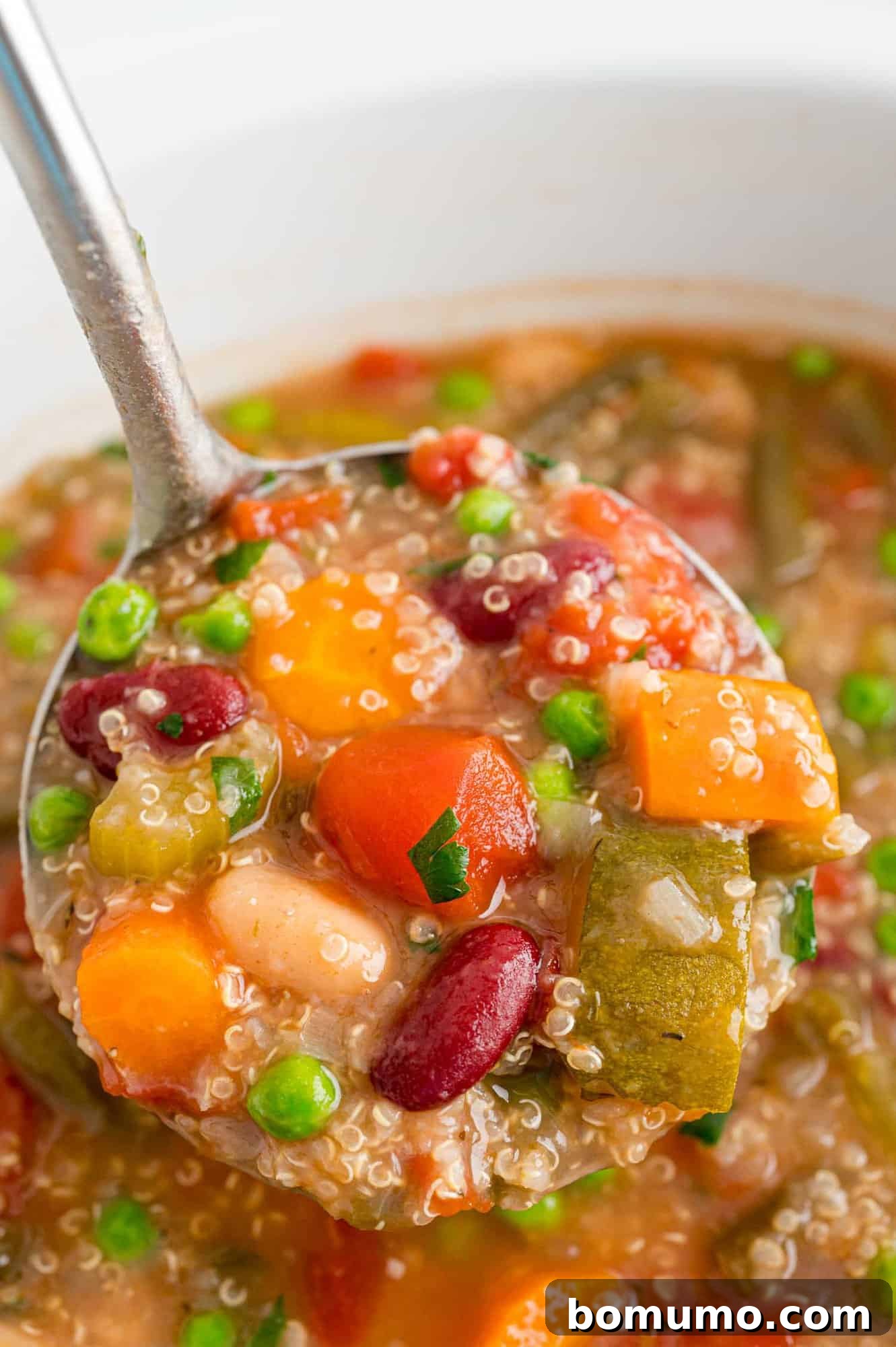 Minestrone on a ladle.