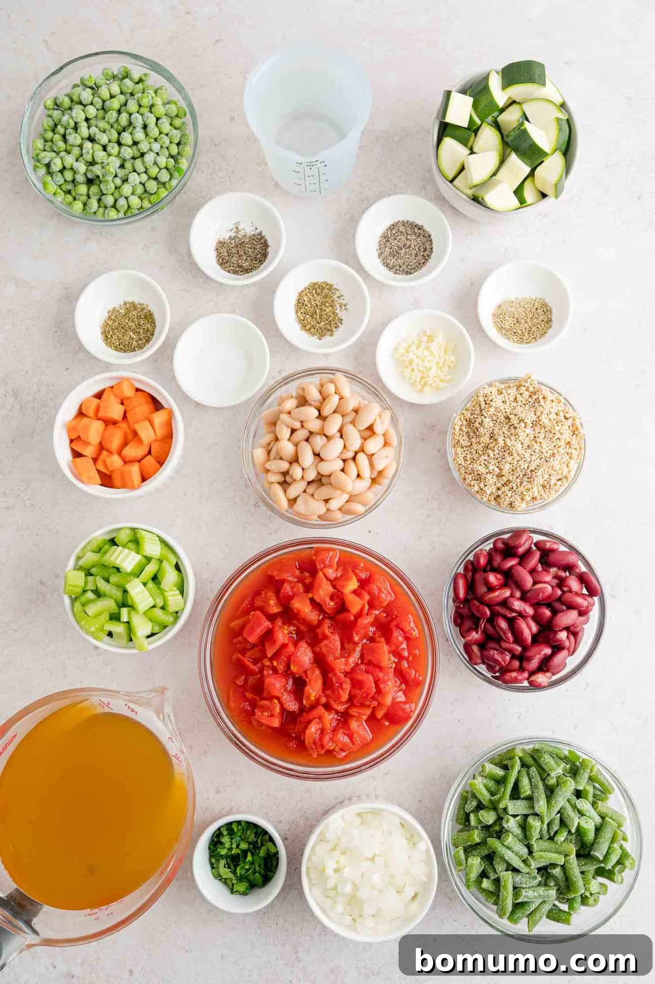 Ingredients needed for recipe, each in separate bowls.