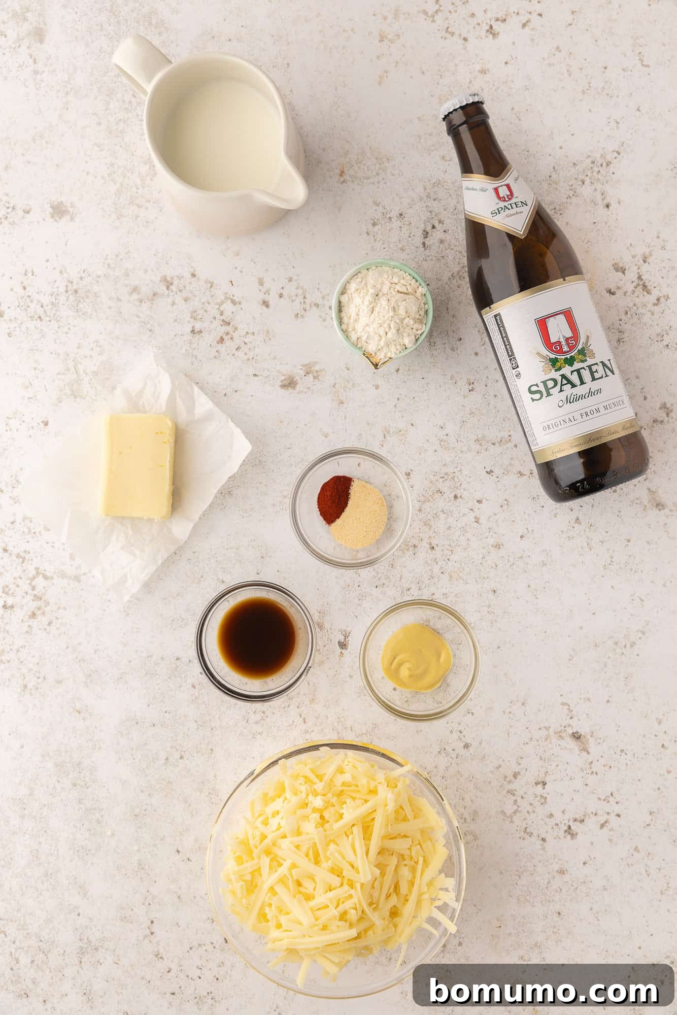 Ingredients needed for recipe, overhead view.