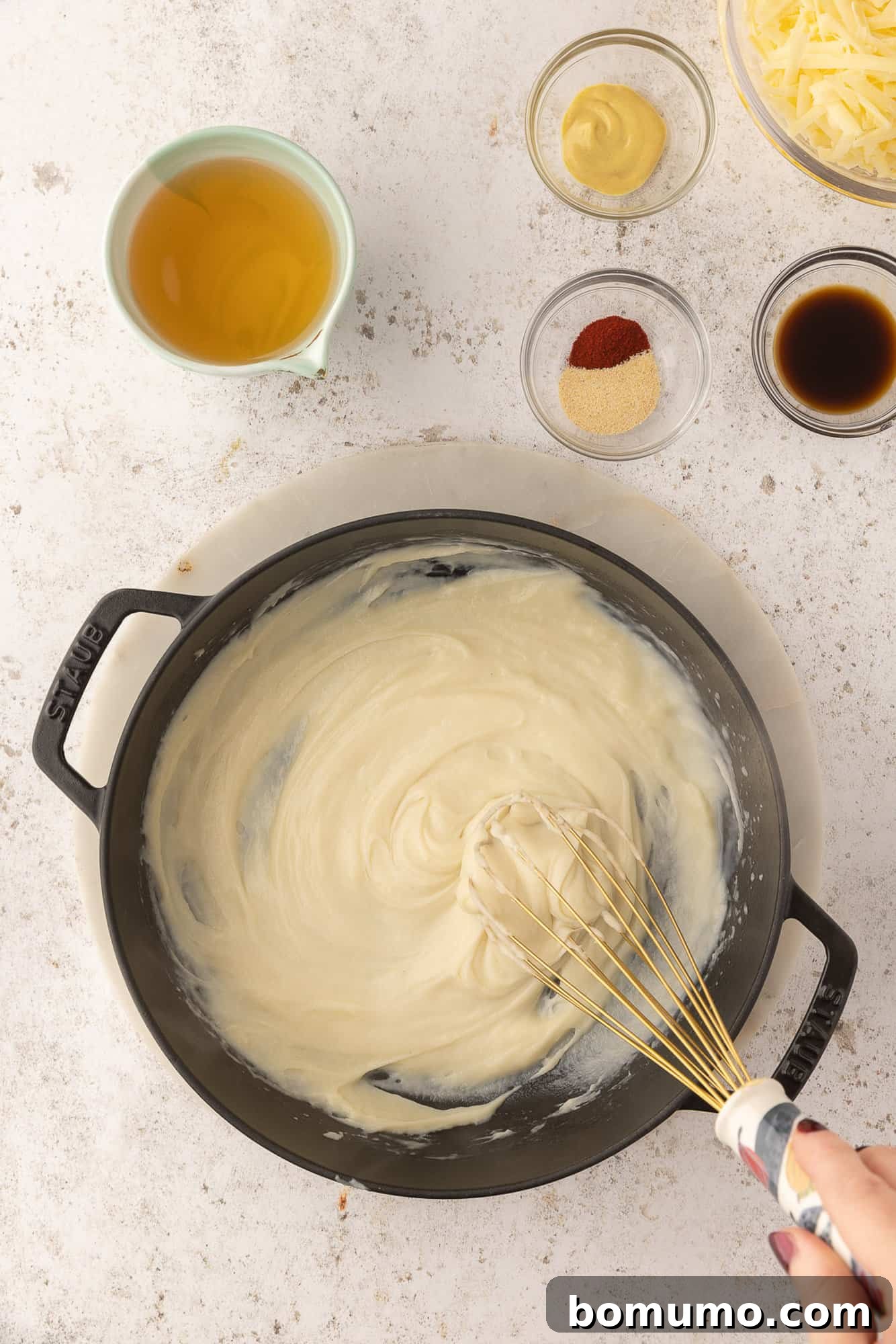 White sauce forming.