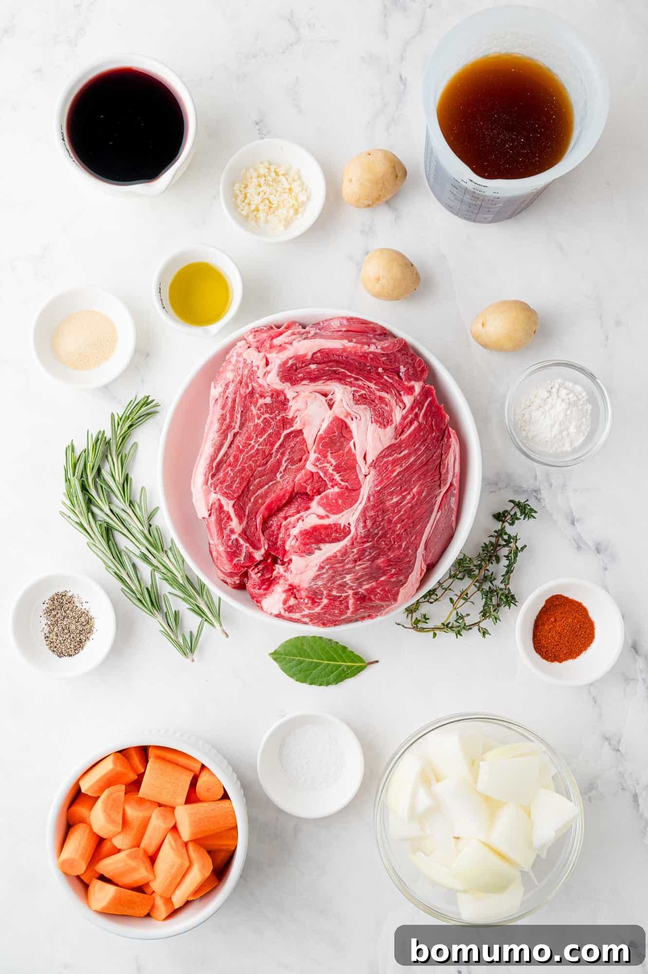 Overhead view of ingredients needed for recipe.