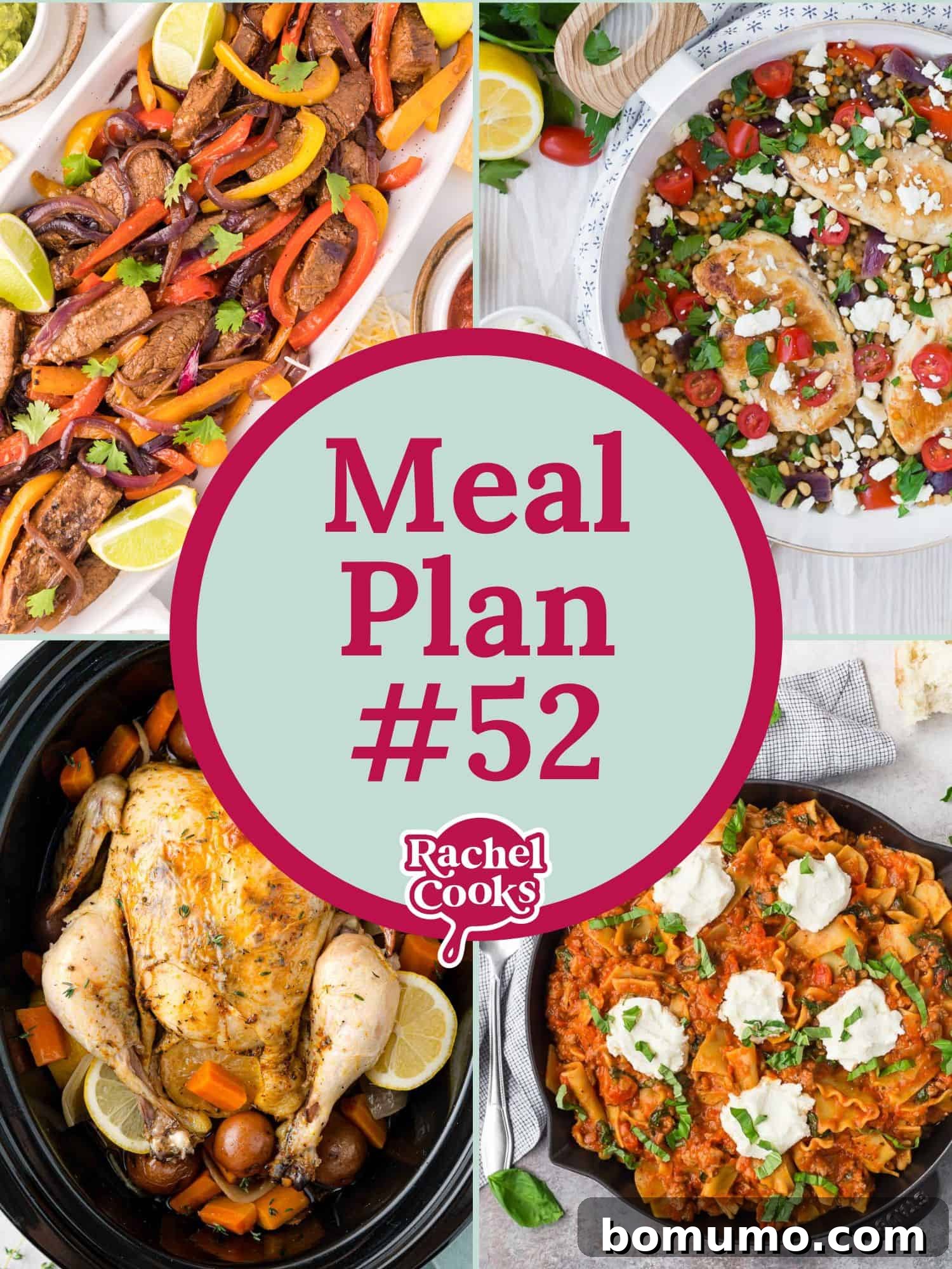 A vibrant meal plan graphic featuring various delicious dishes, inviting users to explore more recipes and plan their week efficiently.