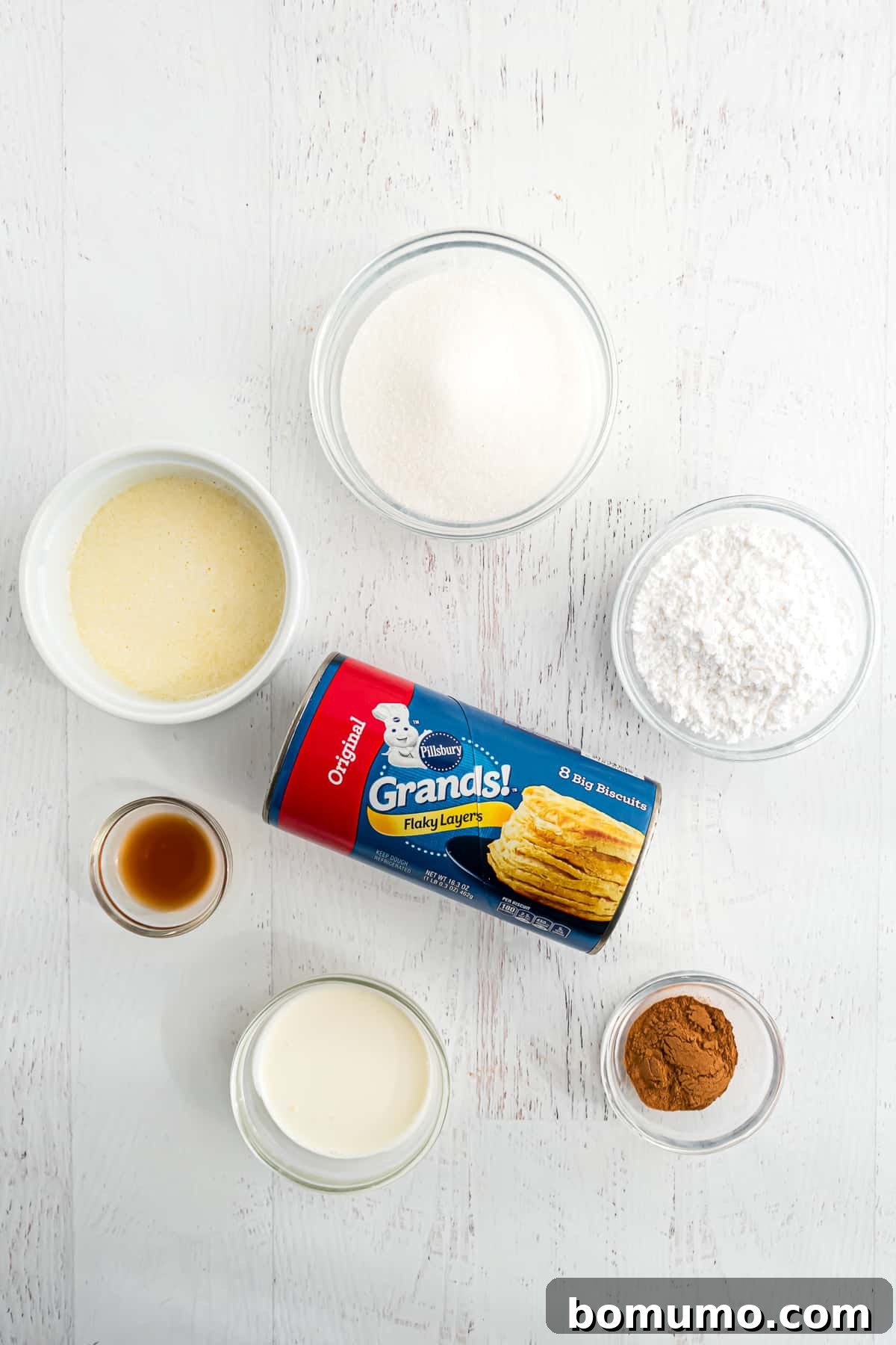 Ingredients needed for recipe, viewed from above.