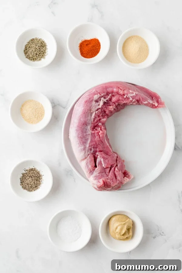 All ingredients needed for the Air Fryer Pork Tenderloin recipe, neatly arranged and viewed from above.