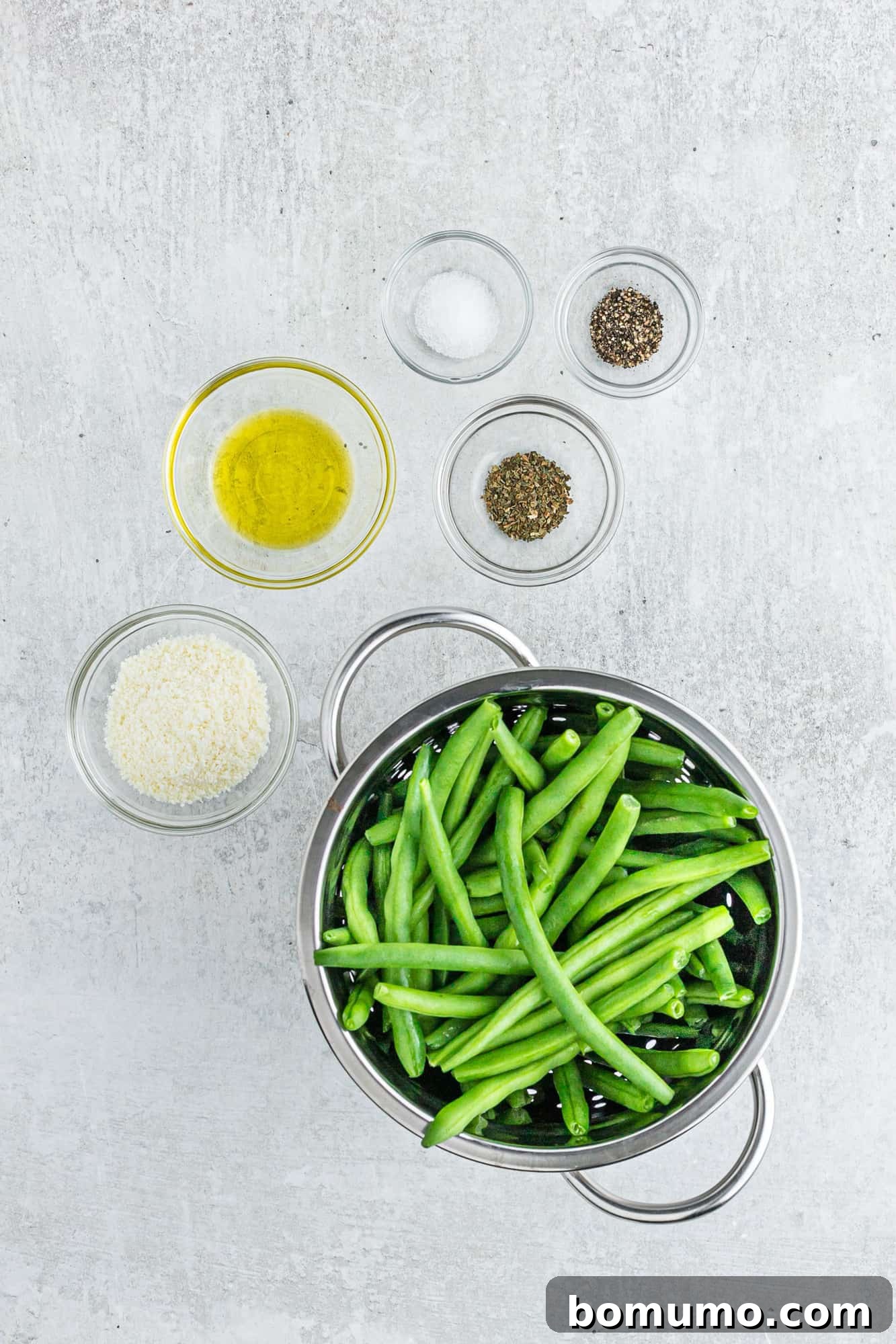 Ingredients needed for recipe, including fresh green beans.