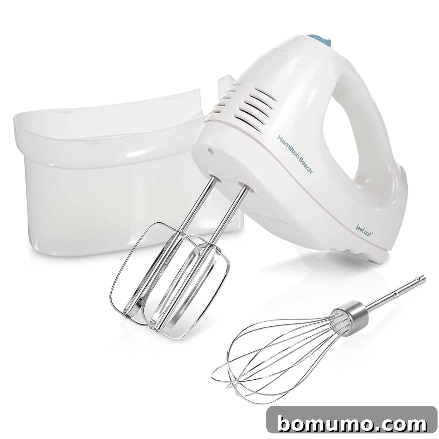 Product image of a sleek electric hand mixer.