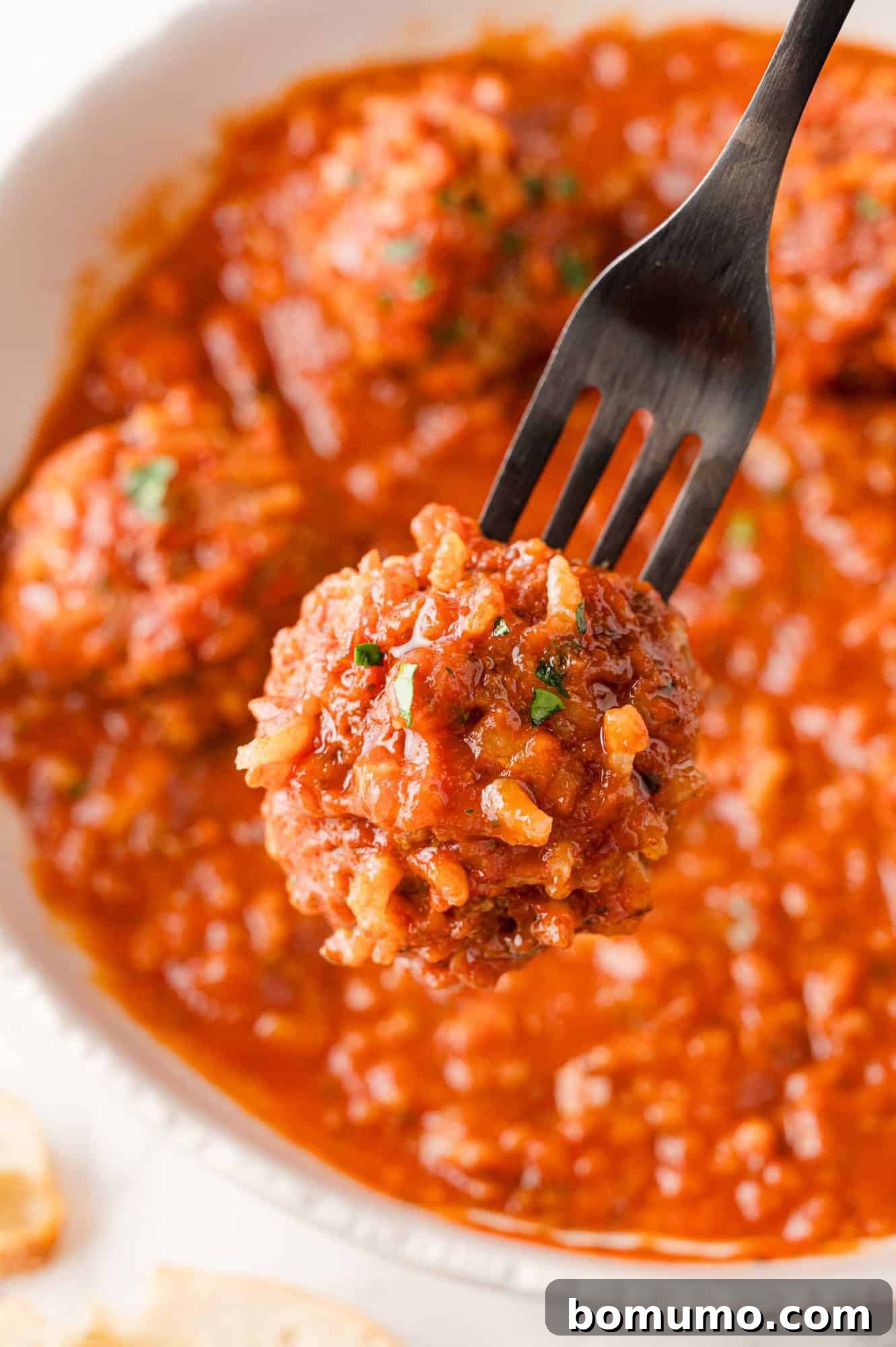Rice-Studded Meatballs 11 Meatball on fork.