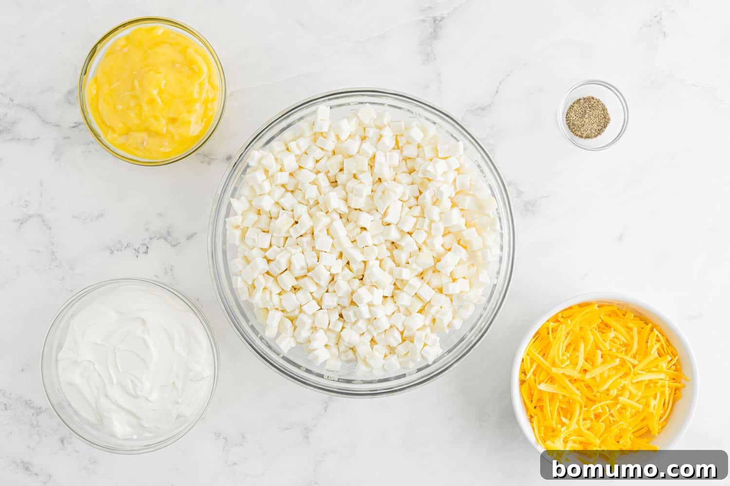 Ingredients needed for recipe, in separate bowls.