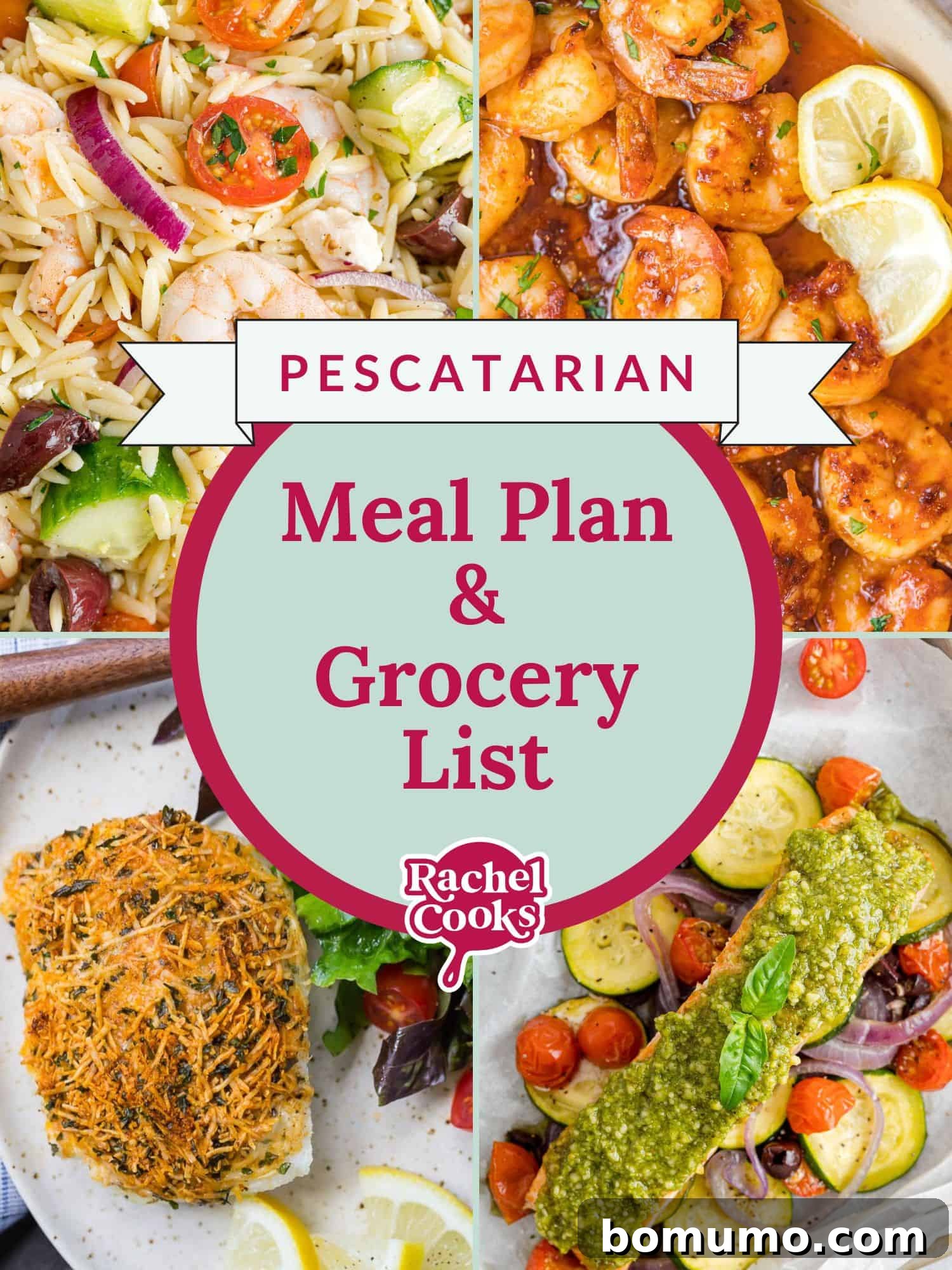 Vibrant image of a pescatarian meal plan featuring an array of delicious seafood and vegetable dishes, designed for easy weekly meal preparation and healthy eating.