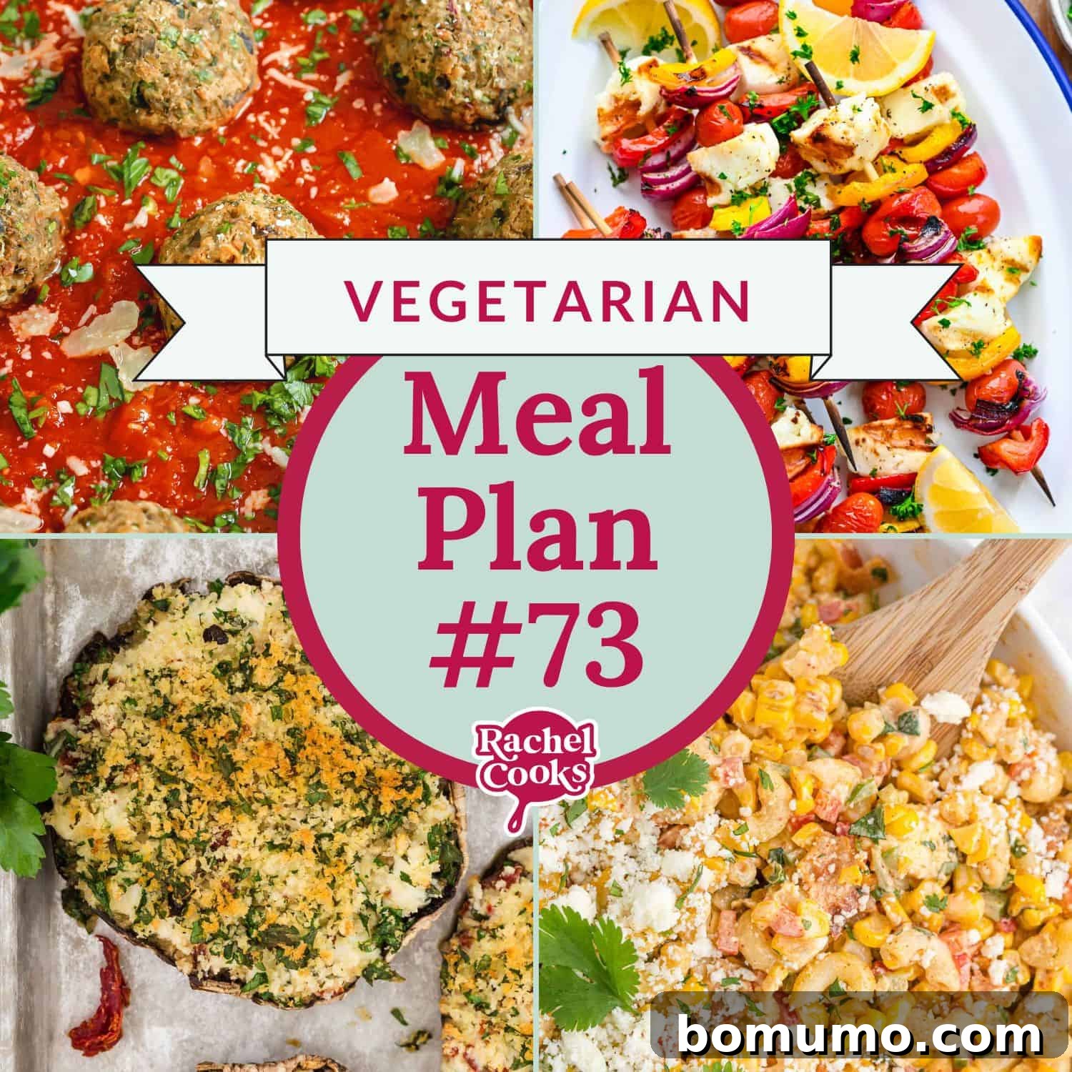 Vegetarian Meal Plan 73 2 Vibrant vegetarian meal plan preview with text overlay and appetizing photos of the featured recipes, designed to simplify weekly cooking.