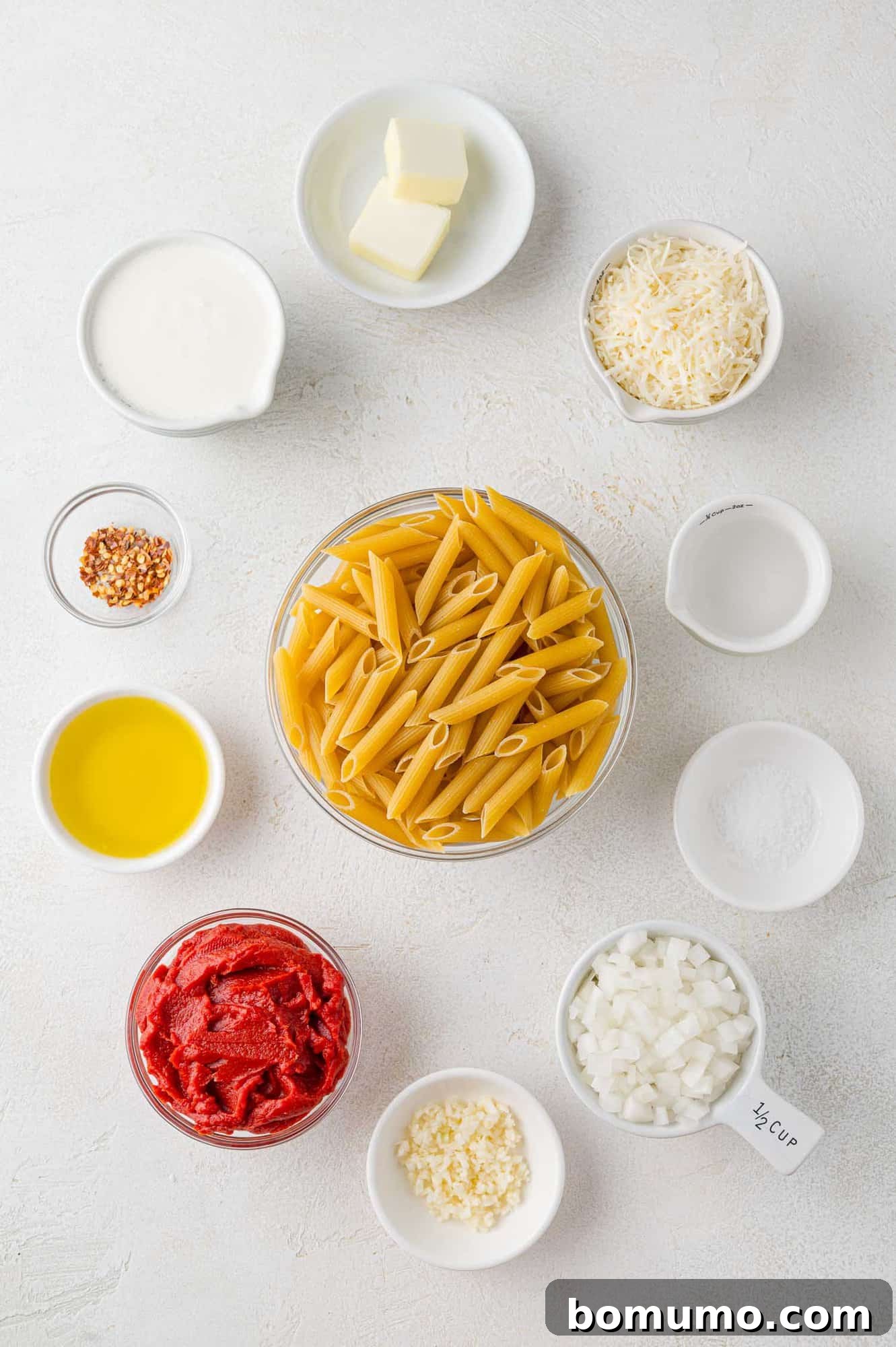 Overhead view of ingredients needed for recipe.