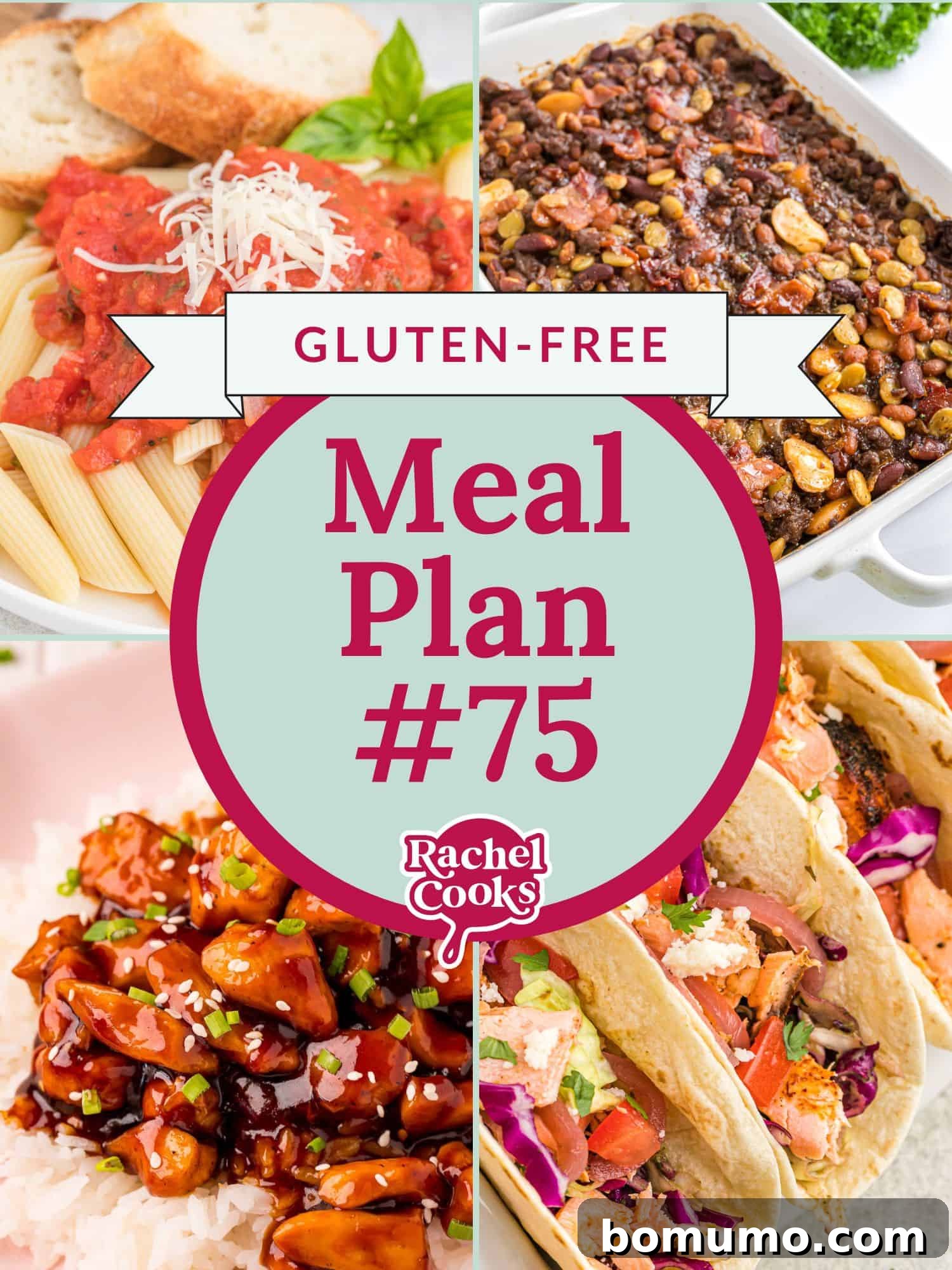 Meal plan 75, labeled gluten-free, preview image with text and photos.